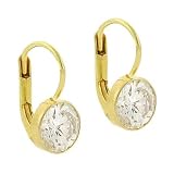 24k Gold vermeil Diamond cz round Lever Back Earrings