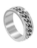 Stainless Steel Polished Finish 8mm Wide Band with Chain Inlay Ring Size 6, 7, 8, 9, 10, 11, 12, 13, 14, 15