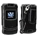 Black Front and Back Wrapped Leather Shell with Detachable Ratcheting 360° Belt Clip and Carabiner for Motorola V3xx