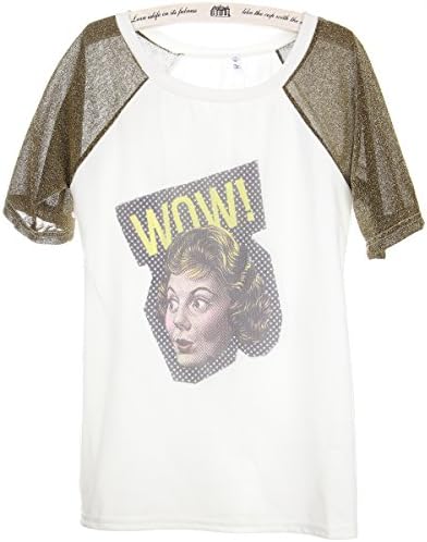 Women Summer Korean Style Sexy Beauty Print Mesh T- Shirts Tops (White)