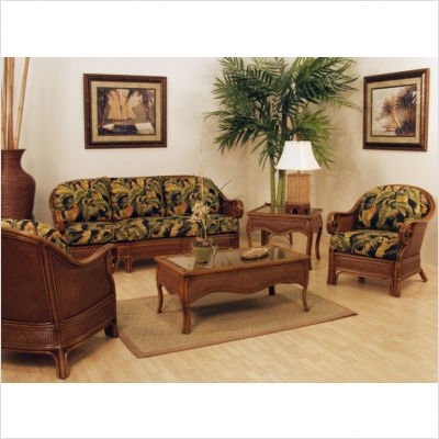 Cheap St. Lucia Rattan Deep Seating Group in Antique Finish Fabric: Beach House
