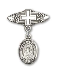 Sterling Silver Baby Badge with St. Athanasius Charm and Badge Pin with Cross