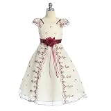 Little Girls Ivory Burgundy Floral Christmas Pageant Dress 2T-12
