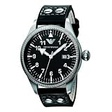 Emporio Armani Mens Black Leather Strap Watch by Emporio Armani