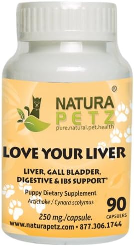 Natura PetzLove Your Liver, Liver Detox and Support for Puppies, Gall Bladder, Digestive and Irritable Bowel Syndrome Support for Puppies, 90 Capsules, 250mg Per Capsule