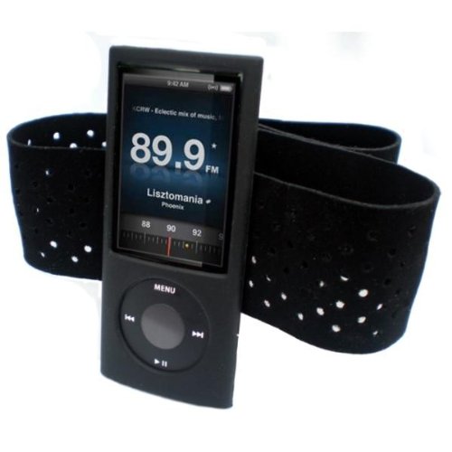 Black Silicone Skin Case Cover & Sports Gym Jogging Armband for New Apple iPod Nano 5th Generation 5G (with Video Camera) 8GB & 16GB + Screen Protector & Neck Strap