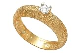14K Yellow Gold Hand-Crafted Matte-Finish Textured Band, Enhanced with a Solitaire Prong Set Diamond.