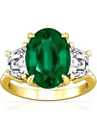 18K Yellow Gold Oval Cut Emerald Three Stone Ring