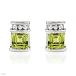 Earrings With 0.71ctw Precious Stones - Genuine Diamonds and Peridots Made in White Gold Length 7mm