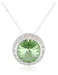 Sterling Silver Genuine Swarovski Crystallized Elements Round Pendant Necklace, 18"