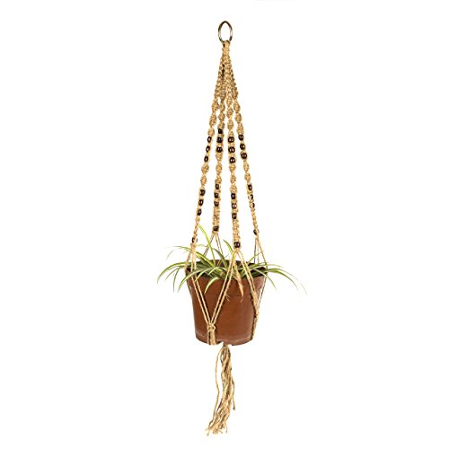 Homebunnyy Plant Hanger Macrame Jute 4 Legs Hanging Rope Plant Hangers 40 Inch for Indoor Outdoor Decorative Room Garden Flower Pots with Beads