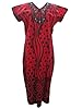 Kaftans Red Embroidered Red Cotton Caftan Dress Nighty Medium