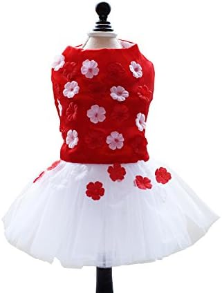 Pet Puppy Princess Wedding Floral Dress (L,Red)