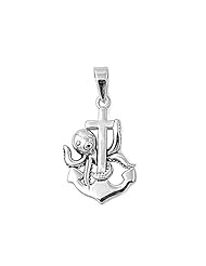 Sterling Silver Octopus Anchor Cross Ship Pendant Unique Charm Pure 925 New 20mm with 1mm Snake Chain