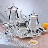 5 PIECE SILVER PLATED COFFEE SET ON RECTANGULAR TRAY