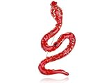 Large Golden Tone Red Enamel Snake Serpent Ruby Crystal Red Enamel Pin Brooch