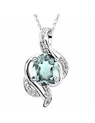14K White Gold Oval Cut Aquamarine and Diamond Pendant -- LIFETIME WARRANTY