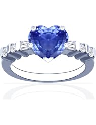Platinum Heart Cut Blue Sapphire Ring With Sidestones