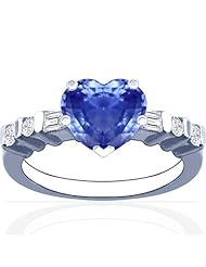 14K White Gold Heart Cut Blue Sapphire Ring With Sidestones