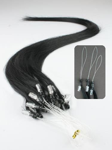 20" #1 Jet Black 20 Strands Remy Micro Loop Bead Ring Hair Extensions for Human or Pet
