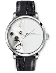 SPRAWL Aanalog Fashion Series Silver Ladies Watches of Genuine Black Leather Strap,Unique Wrist Watch for Women Girls Designed with cute puppy
