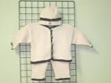 Cpk601pb, Knitted on Hand Knitting Machine Then Finished By Hand Crochet Infant Girls Outfit, Containing Baby Pink Cotton Crocheted Dark Brown Chenille Trim Cardigan Sweater, Pant, Hat Set.