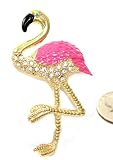Large 2 1/2" HOT Pink Flamingo Pin/Broach/Pendant with Crystals Gold Tone ~ Comes Gift Boxed (Style2)