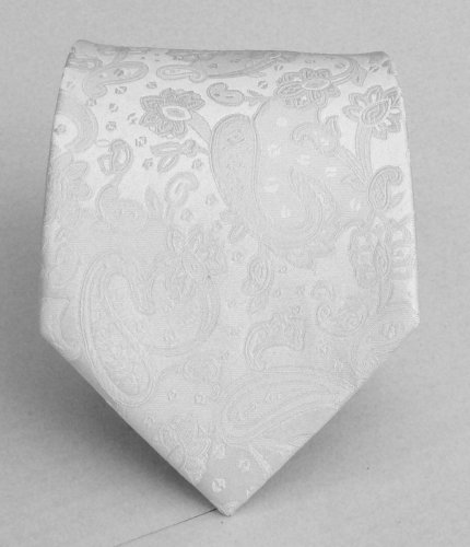 Silk Woven White Paisley Extra Long Tie