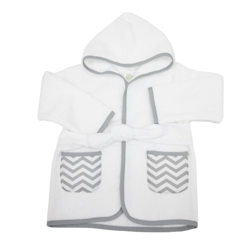American Baby Company 0-9 Months Organic Cotton Baby Bathrobe, White/Gray