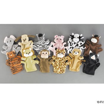 6 Plush Velour Animal Hand Puppets