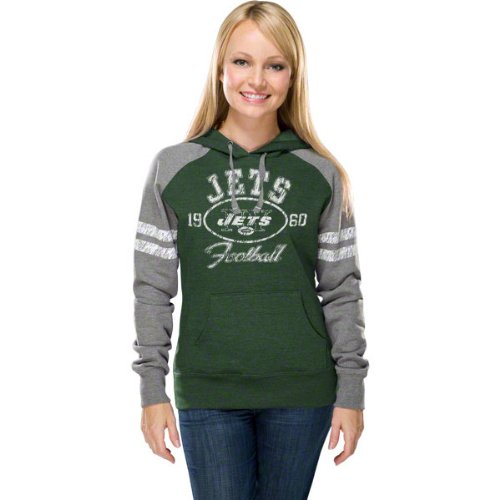 NFL Women's New York Jets Long Sleeve Raglan Pullover Fleece Heather Hood (Green/Gray, Small) at Amazon.com