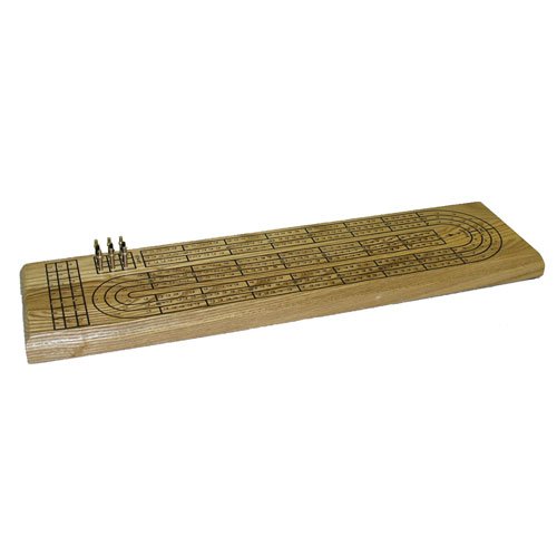 Worldwise Imports 3-Track Light Oak Cribbage Board with Metal Pegs