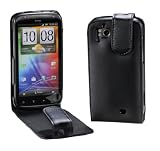 Produkt-Bild: MaryCom PREMIUM QUALIT&Auml;T Leder Handytasche schwarz f&uuml;r HTC Sensation und Sensation XE Smartphone + gratis Displayschutzfolie / LTS SENS