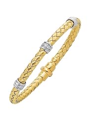 Sterling Silver Basketweave Thick Bracelets with Diamonds