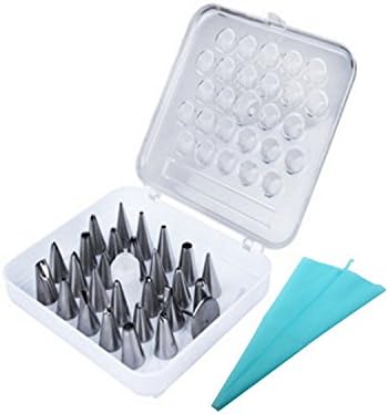 Cake Decorating Tips. This 26-piece set can be used for cakes, cupcakes and cookie decorations. Includes a piping bag, coupler and flower nail.