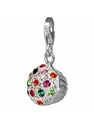 SilberDream Glitter Charm muffin with coloured Czech crystals 925 Sterling Silver Charms Pendant with Lobster Clasp for Charms Bracelet, Necklace or Earring GSC526F