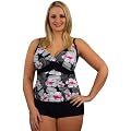Black, White & Pink Floral Tankini Top