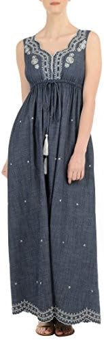eShakti Women's Floral scallop drawstring maxi dress 5X-34W Short Deep indigo/white