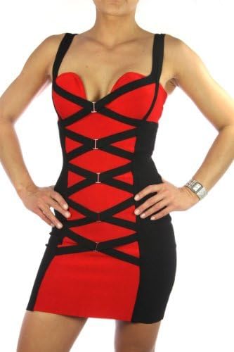Celebrity Couture Women's Sexy Designer Bandage Dress Kim "Kardashian" Corset M Red/Black