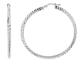 Large Diamond Cut Wedge Hoop Earrings in 10K White Gold (50 mm)