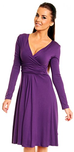 Zeta Ville - Women's - Wrap V-neck Flare Dress Empire Line - Long Sleeves - 890z