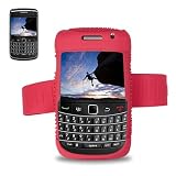 New Fashionable Perfect Fit Soft Silicon Gel Protector Skin Cover (Faceplate/Snap On) Rubber Cell Phone Case with Sports Armband for RIM Blackberry Bold 9700 / Onyx 9020 AT&T,T-Mobile - Red