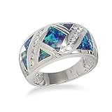 Sterling Silver Synthetic Blue Opal and CZ Ring