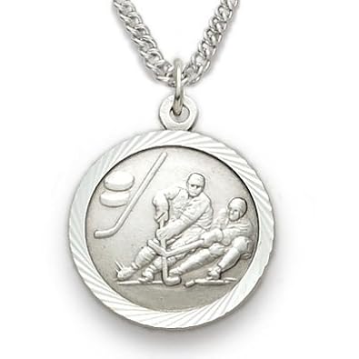 Cheap Girls Jewelry .925 Sterling Silver Ice Hockey Medal Pendant, St. Saint Christopher on Back Sports Jewelry w/Chain 20" Length Rhodium Plated Strong Stainless Steel Necklace, Gift Boxed for Boys, Girls, Men or Women For Sale