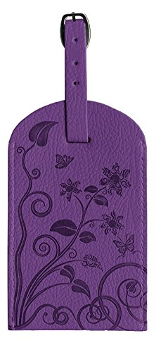 Pierre Belvedere Executive Line Embossed Luggage Tag, Organic Flowers, Purple