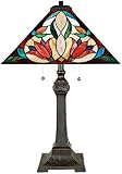 French Tulip Valiant Bronze Finish Tiffany Table Lamp - QUZ-TFT16201A4VA