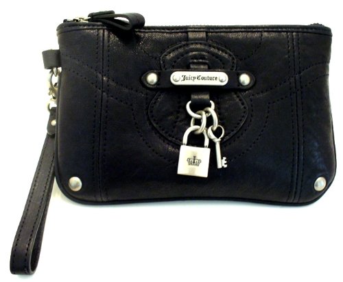 Juicy Couture Black Leather Padlock & Key Wristlet Clutch