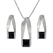 Sterling Silver Black Square Cut CZ Necklace and Earring Set