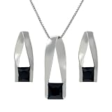 Tressa Sterling Silver Black Square Cut CZ Necklace and Earring Set