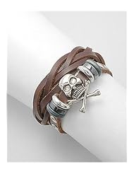 Skull Leather Bracelet In Copper